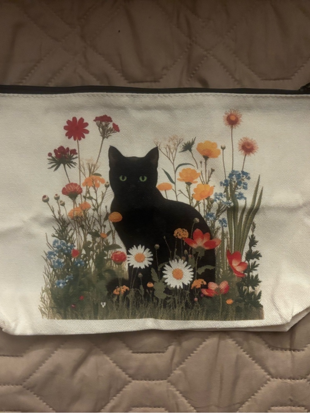 Black Cat Floral Canvas Pet Tote Bag - white